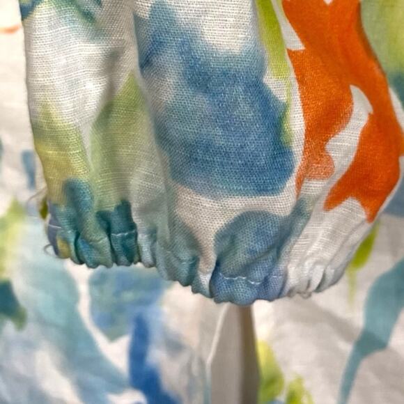 Hester & Orchard Top Linen Cotton Tie Neck White Multi Floral Women’s Size Small - Picture 8 of 10